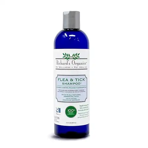 Richard s Organics Flea&Tick Shampoo for Dogs-100% All-Natural Actives Kills Fleas,Ticks&Repels Mosquitos-Flea Shampoo is Gentle,Won t Dry Skin,Great Smelling Essential Oils (12oz bottle),FG00...