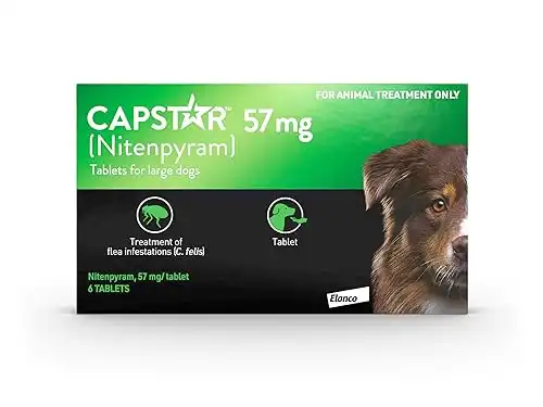 Capstar Flea Tablets for Dogs, for Medium and Large Dogs from 11.5kg to 57kg, Oral Medication for Flea Treatment in Dogs, Contains 6x 57mg Nitenpyram Flea Tablet