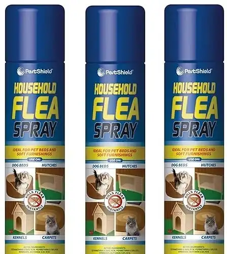 Flea Spray Flea & Larvae killer Cat Dog Pets Bed Carpet Home 200 ml cans (3 X cans)