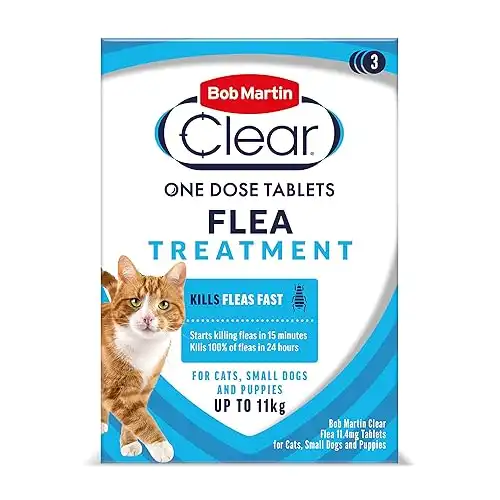 Bob Martin Clear | Cat Flea Tablets, also Suitable for Small Dogs & Puppies (2-10 Kg) | Effective Treatment, Kills 100% of Fleas within 24 Hours (3 Tablets)